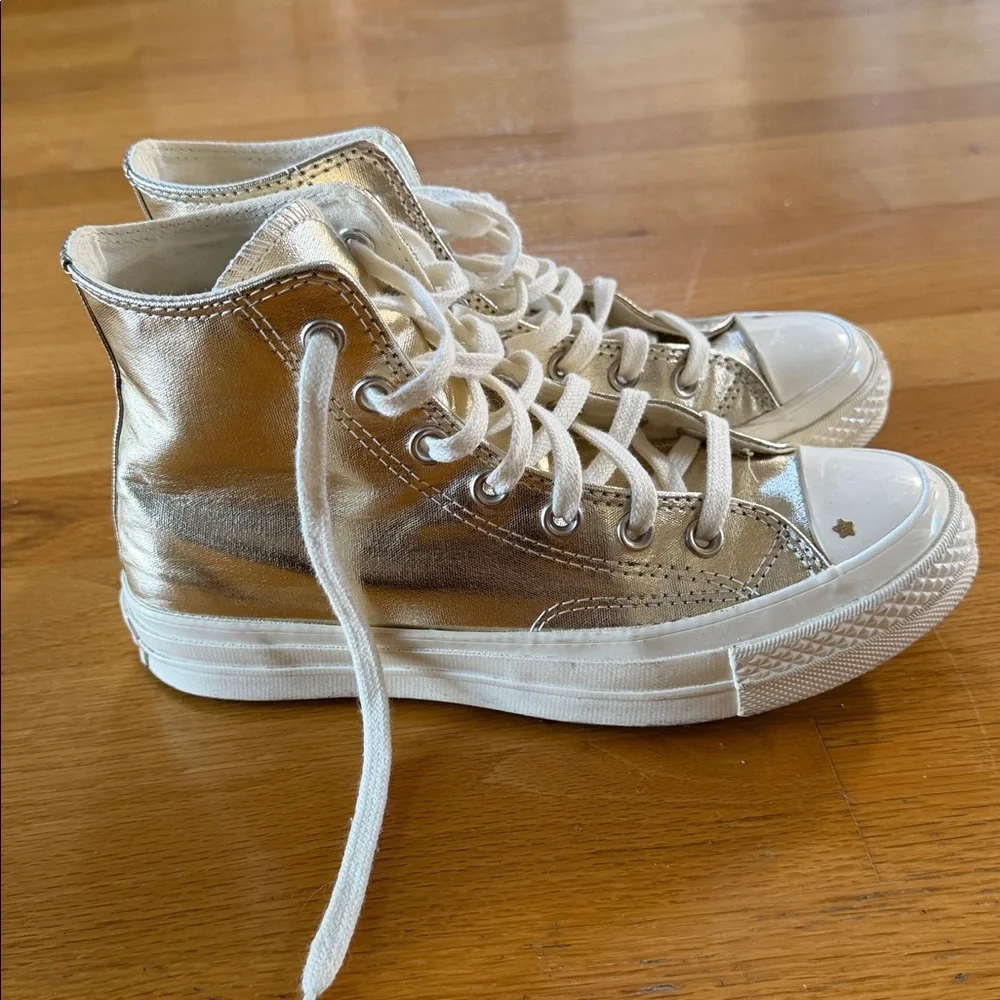 Converse Metallic Gold High Top Sneakers - Women's US 6.5 - Picture 7 of 11